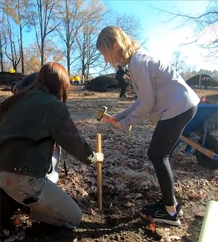 volunteers planting seedlings